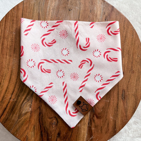 Candy Cane // Tie-On Snap Dog Bandana